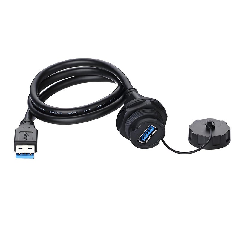 CNLINKO USB 3.0 Connector, Type A Female, Panel Mount Receptacles Socket with 40 inches Cable, Outdoor Waterproof IP67, Data + Power, Industrial Standard - Image 1